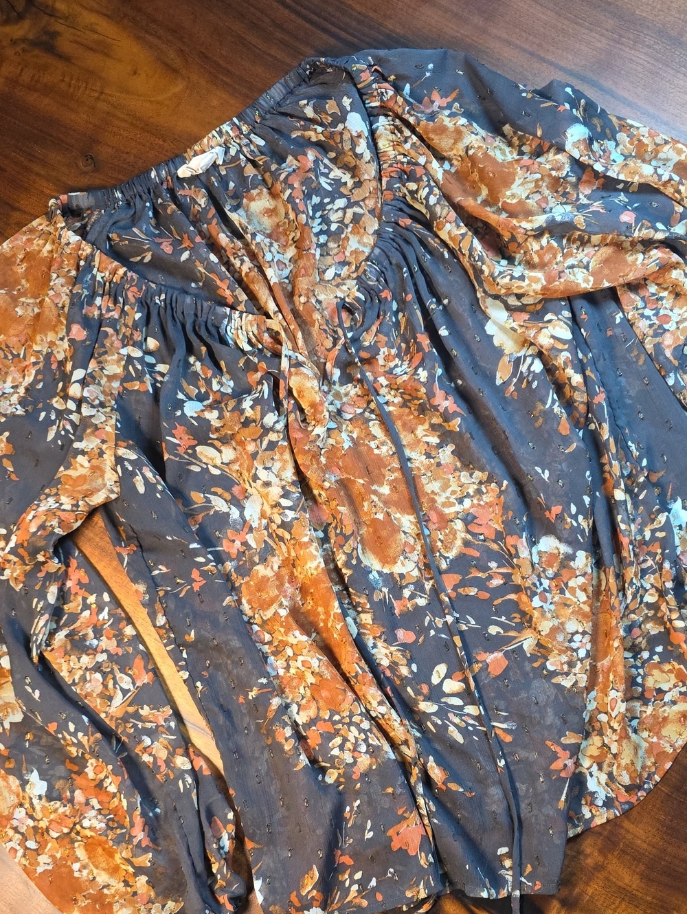 Love Stitch Floral Peasant Blouse in Rust and Charcoal